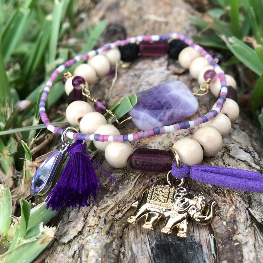 3PC Amethyst stacking bracelets purple recycled